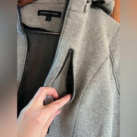 ANDREW MARC Full Zip Up Removable Hood Gray Scuba Hooded Jacket Women's Size M - Picture 4 of 9